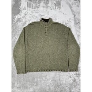 Woolrich Green Wool 1/4 Pullover Sweater Womens Large L Floral Knit Sage Willow